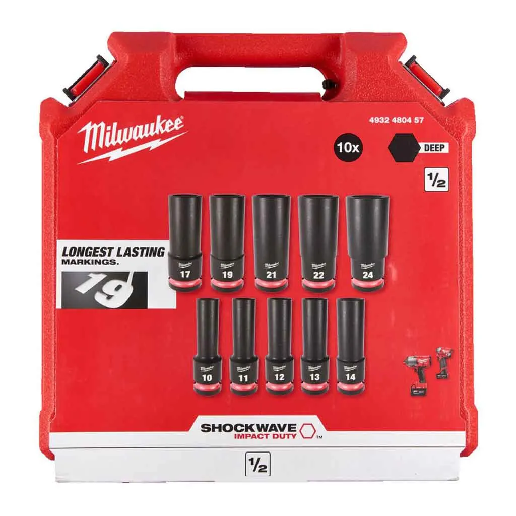 Milwaukee Set Bussole Auto Lunghe 1/2″ SHOCKWAVE 10Pz – 4932480457