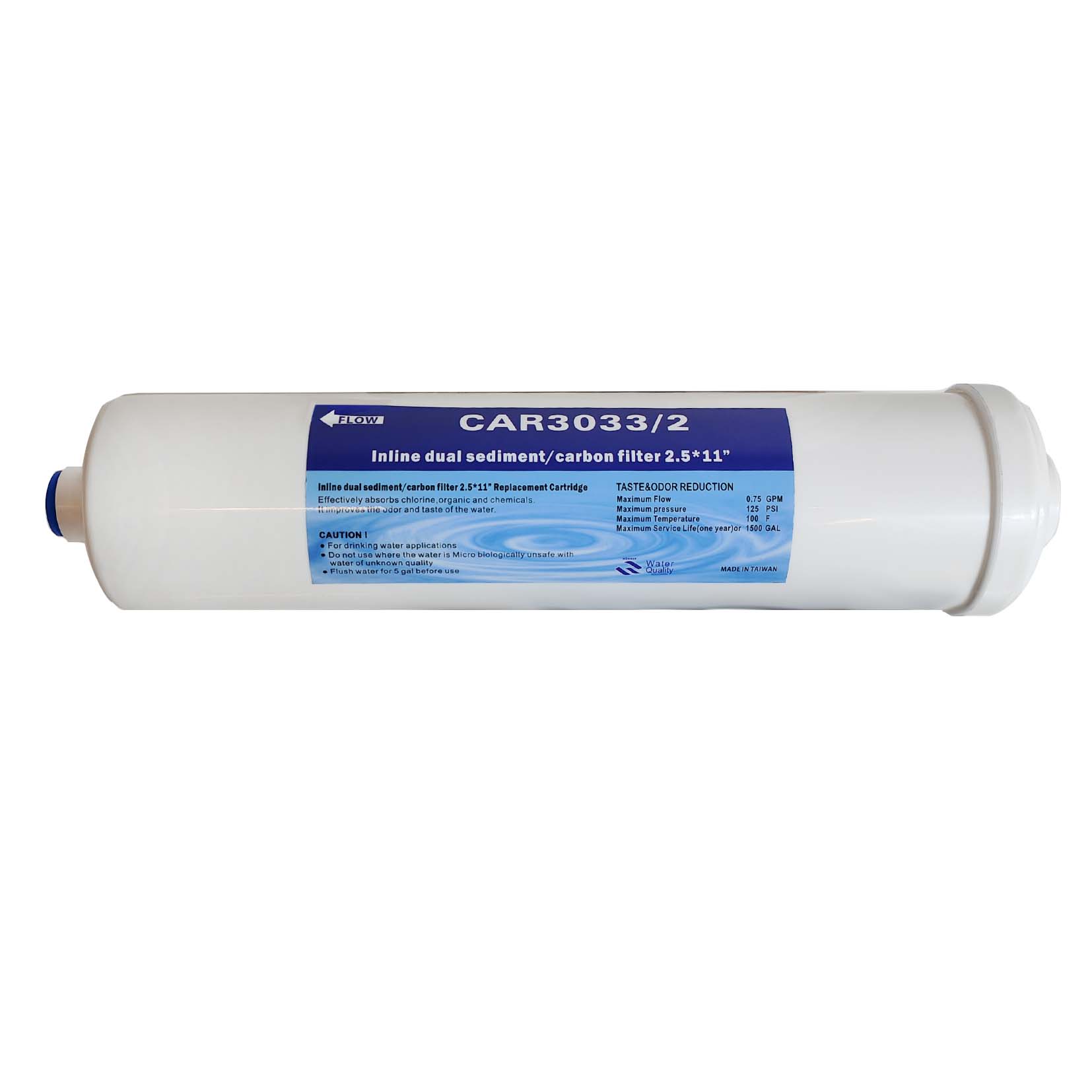Filtro in linea CAR3033/2 Dual sed+carb (GAC) 2,5″x11″ – 1/4″ FPT – 15 micron